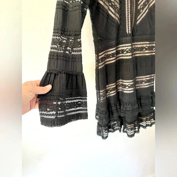 Parker Nadia Black Lace Long Sleeve Ruffle Cuff Mini Dress Size 2 - Picture 5 of 13